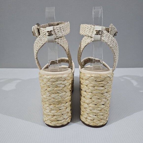 NEW Sam Edelman April Platform Wedge Sandal Cream Raffia 8 - Picture 10 of 14